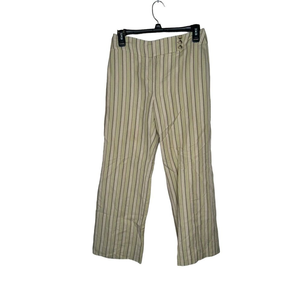 Loft Ann Taylor Women's Pants Striped Flared Leg Mid-Rise  Linen Blend Size 0‎
